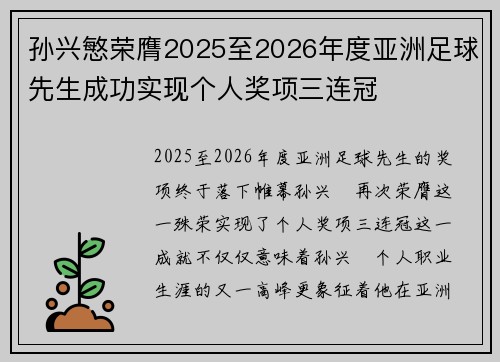 孙兴慜荣膺2025至2026年度亚洲足球先生成功实现个人奖项三连冠