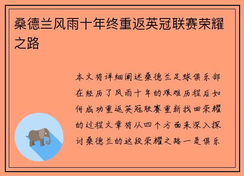桑德兰风雨十年终重返英冠联赛荣耀之路